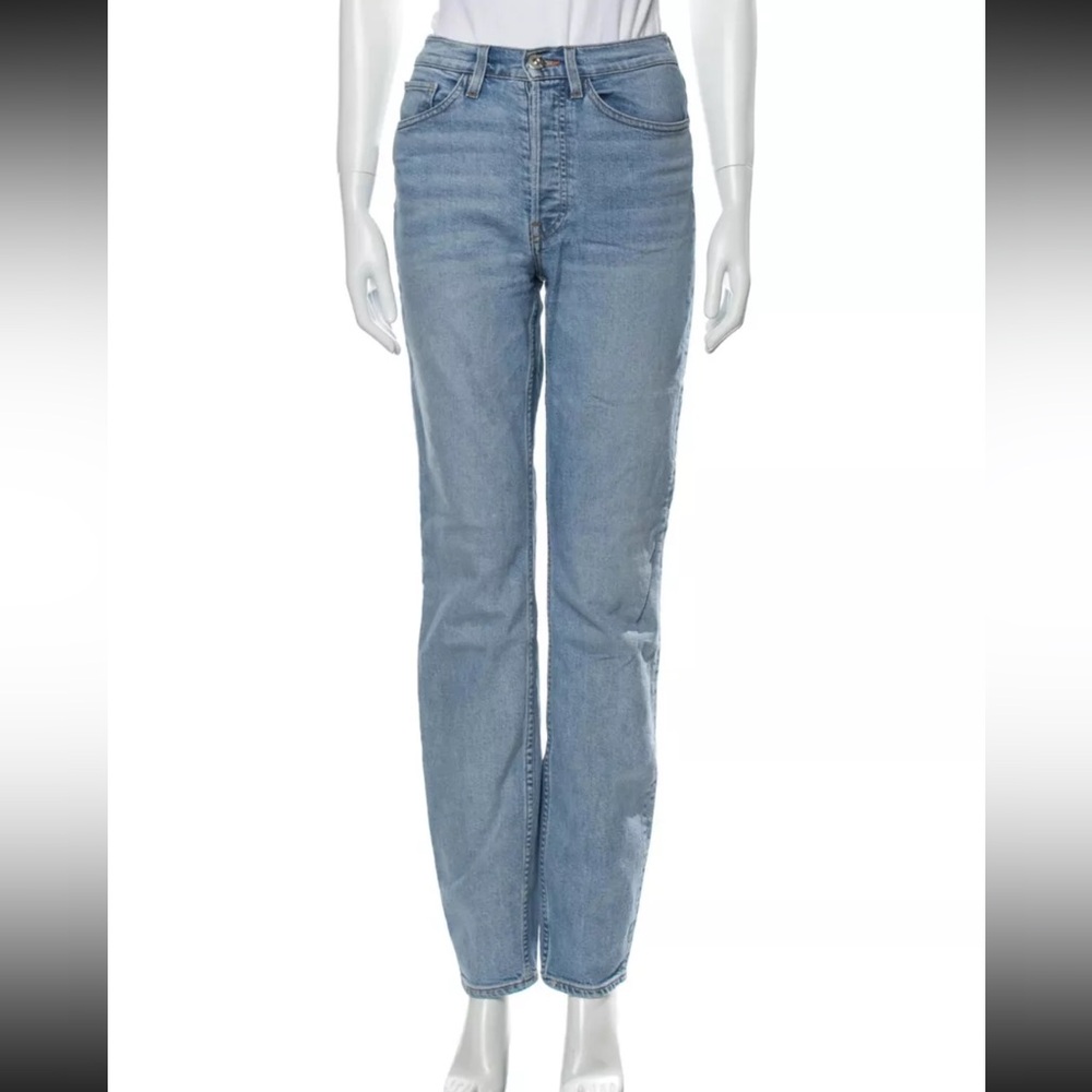 3x1 High Rise Straight Leg Long Jeans 24 X Mimi Cuttrell Light Blue wash